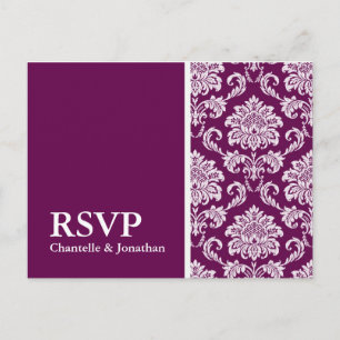 Plum Damask RSVP Postcard