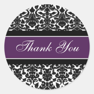 Plum Damask Thank You Wedding Envelope Seals