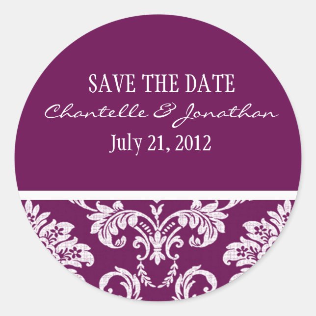 Plum Damask Wedding Sticker (Front)