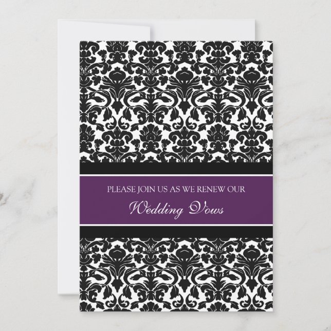 Plum Damask Wedding Vow Renewal Invitations (Front)