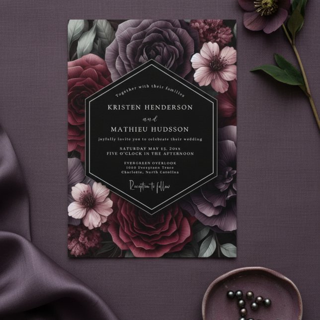 Plum Dark Bloom Romance Wedding Invitation (Creator Uploaded)
