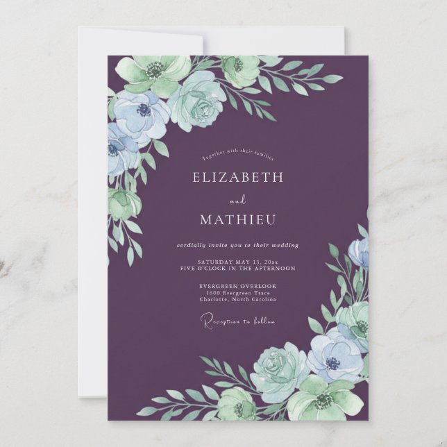 Plum Delicate Blossom Wedding Invitation (Front)