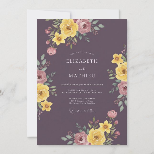 Plum Delicate Floral Bloom Wedding Invitation (Front)
