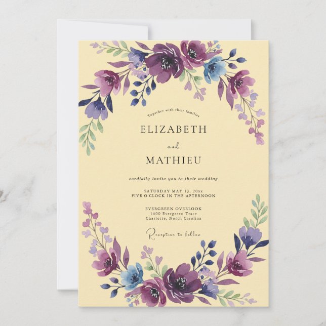 Plum Delicate Floral Flourish Wedding Invitation (Front)