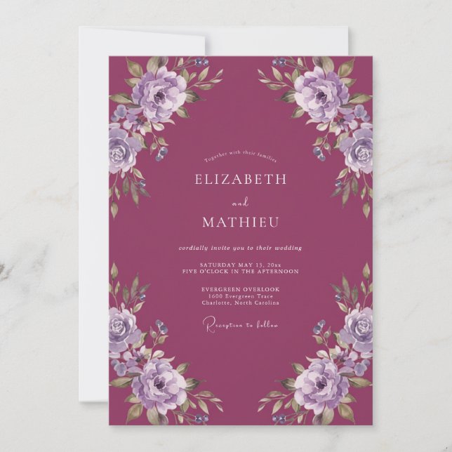 Plum Delicate Spring Wedding Invitation (Front)