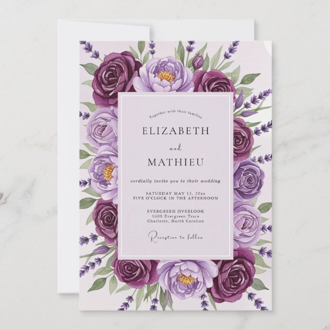 Plum Distinguished Spring Wedding Invitation (Front)
