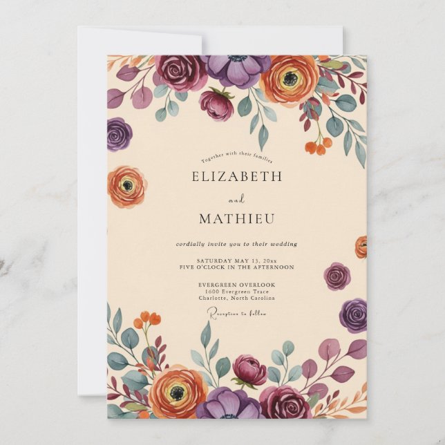 Plum Dramatic Autumnal Wedding Invitation (Front)