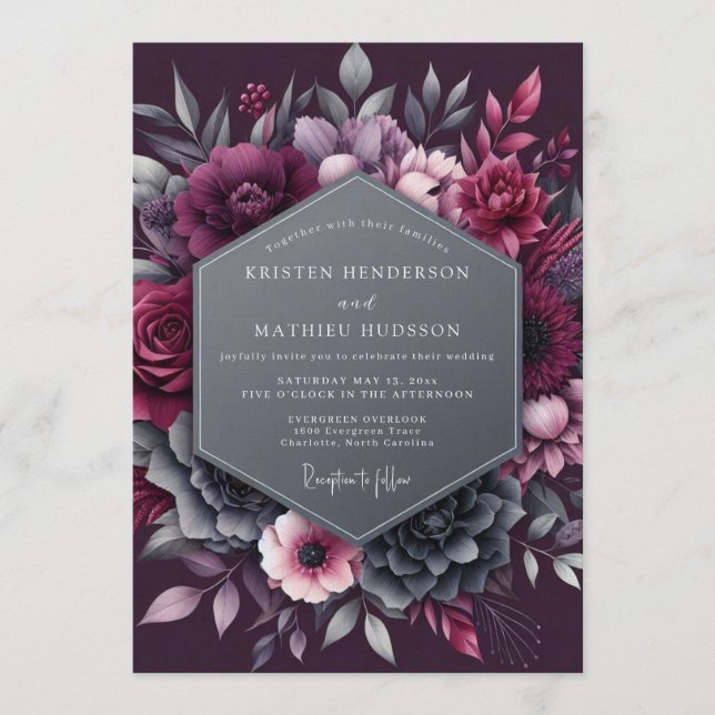 Plum Dramatic Moody Wedding Invitation (Front)