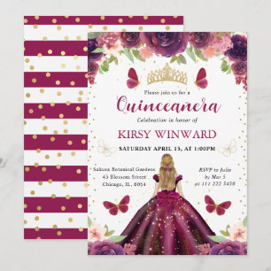 Plum Dress Blonde Princess Quinceanera Invitation