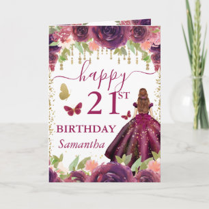 Plum Dress Red Haired Princess Birthday Card