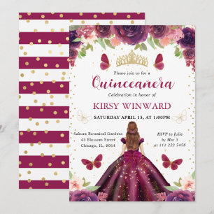 Plum Dress Red Haired Princess Quinceanera Invitation
