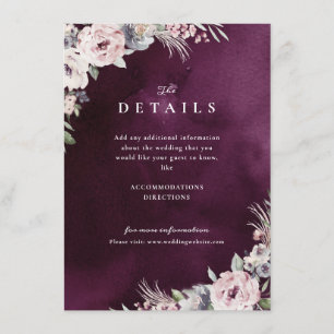 Plum & dusty pink floral boho wedding details enclosure card