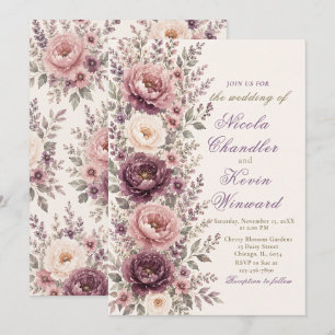Plum & Dusty Rose Floral Wedding Invitation