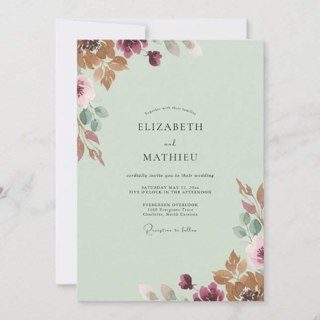 Plum Dusty Terracotta Painted Wedding Invitation (Front)