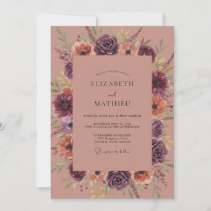 Plum Dusty Terracotta Wildflower Wedding Invitation