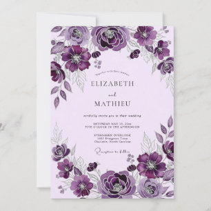 Plum Elegant Botanical Wedding Invitation