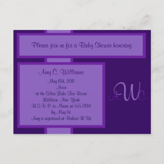 Plum Elegant Monogram Shower Invitation Postcard