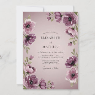 Plum Elegant Watercolor Wedding Invitation