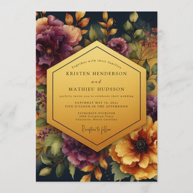 Plum Ember Bloom Wedding Invitation (Front)