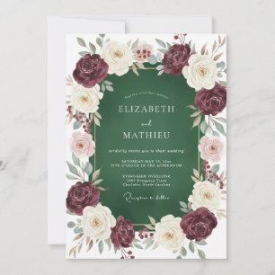 Plum Emerald Wreath Wedding Invitation