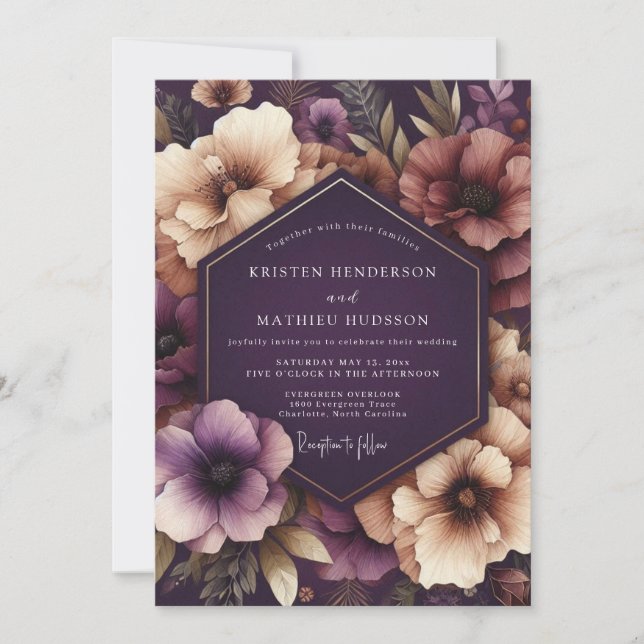 Plum Enchanted Bloom Wedding Invitation (Front)