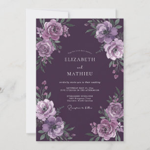 Plum Enigmatic Floral Wedding Invitation