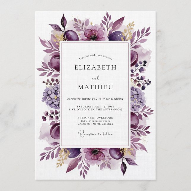 Plum Ethereal Bloom Wedding Invitation (Front)