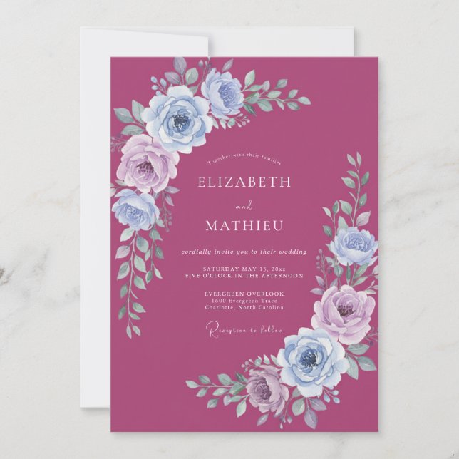 Plum Ethereal Floral Bloom Wedding Invitation (Front)