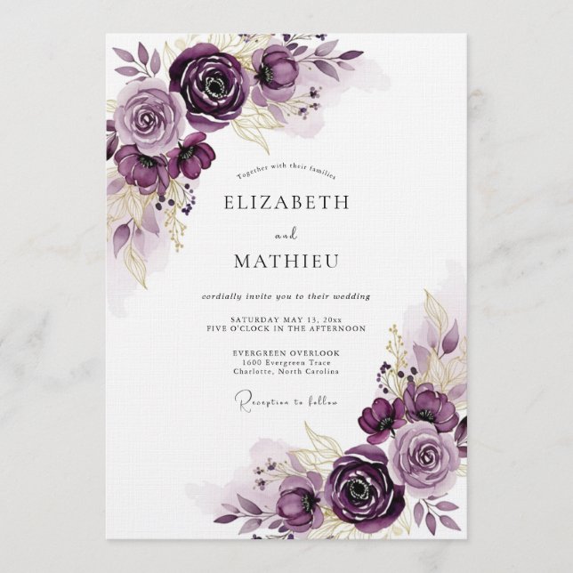Plum Ethereal Floral Romance Wedding Invitation (Front)