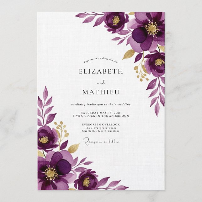 Plum Ethereal Floral Wedding Invitation (Front)