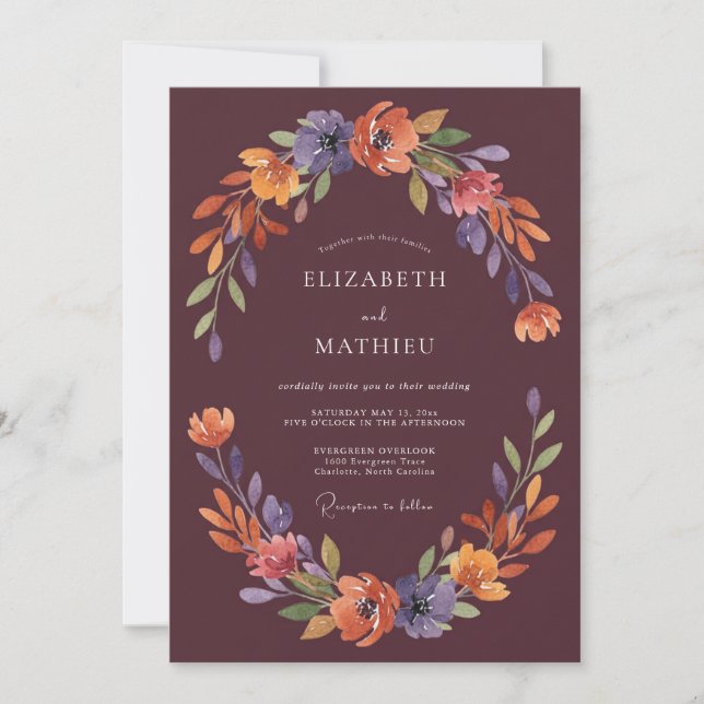 Plum Ethereal Flourish Wedding Invitation (Front)