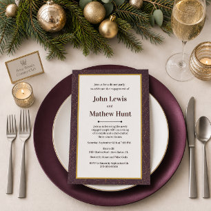 Plum Faux Leather & Gold Engagement Dinner Party Invitation
