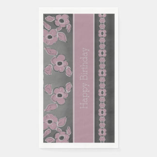 Plum Floral And Grey Napkin