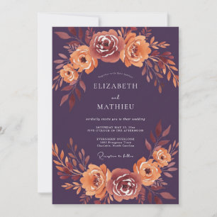 Plum Floral Autumn Romance Wedding Invitation