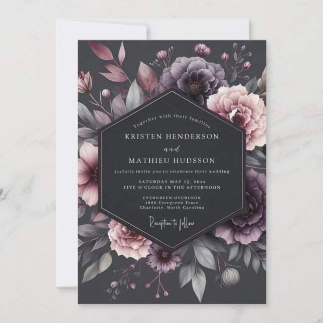 Plum Floral Mood Wedding Invitation (Front)