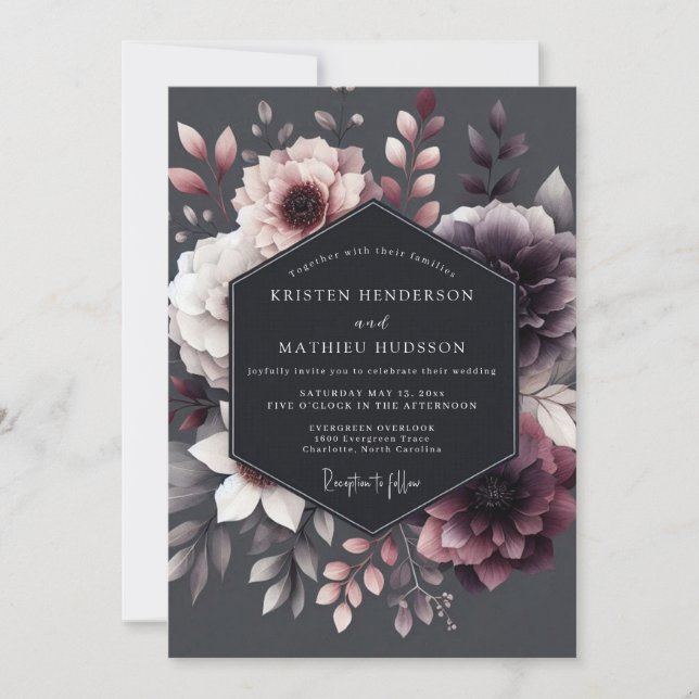 Plum Floral Moody Romance Wedding Invitation (Front)