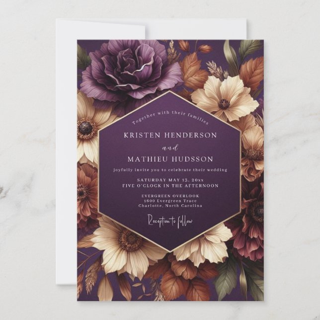 Plum Floral Moody Wedding Invitation (Front)