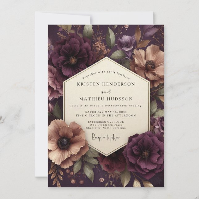 Plum Floral Nocturne Wedding Invitation (Front)