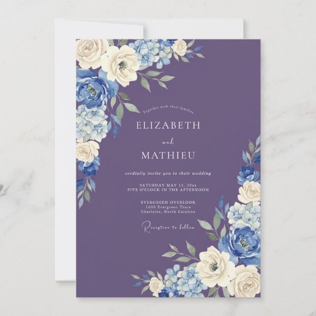 Plum Floral Painterly Flourish Wedding Invitation (Front)