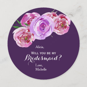 Plum floral pastel pink violet peonies bridesmaid invitation