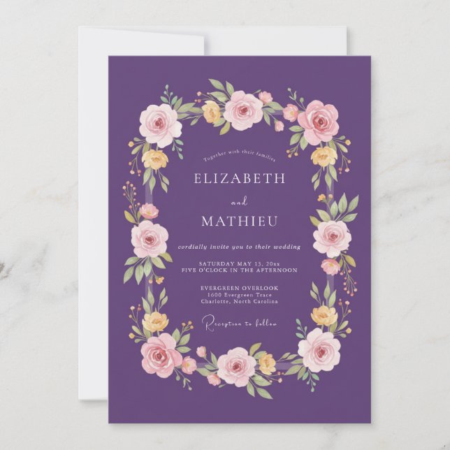 Plum Floral Romantic Blossom Wedding Invitation (Front)