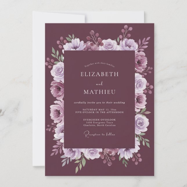 Plum Floral Romantic Flourish Wedding Invitation (Front)