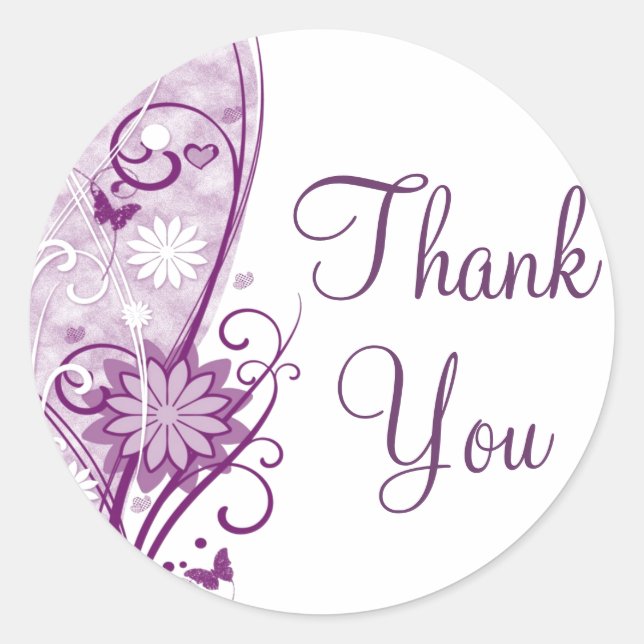 Plum Floral Thank You Sticker/Seal Classic Round Sticker (Front)