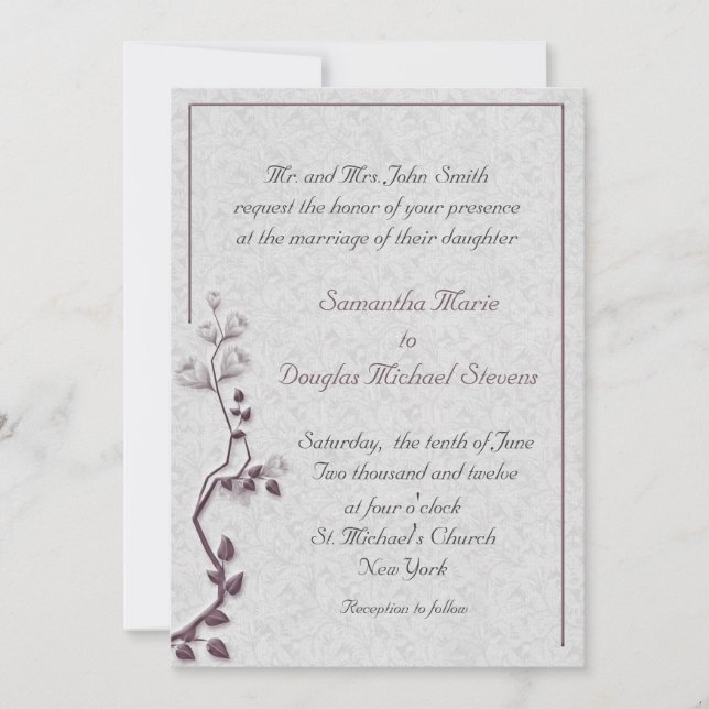 Plum Floral Vine Wedding Invitation (Front)
