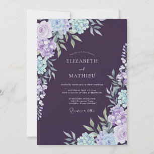 Plum Floral Watercolor Moody Wedding Invitation