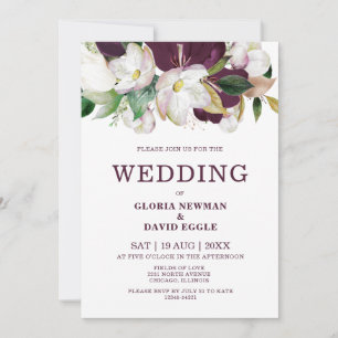 Plum Floral Wedding Invitation