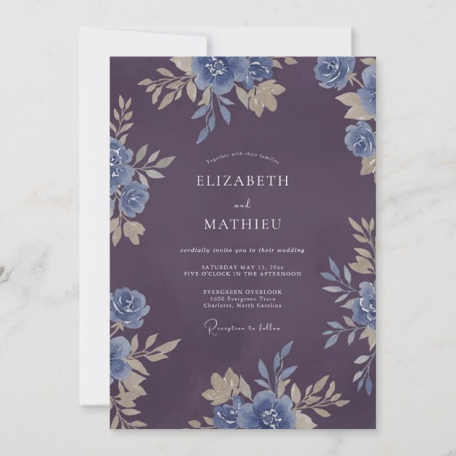 Plum Floral Wedding Invitation (Front)