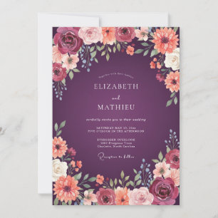 Plum Floral Whimsical Wedding Invitation