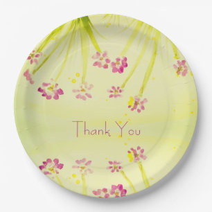Plum Floral With Lime Green Paper Plate