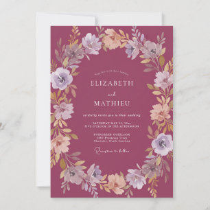 Plum Floral Wreath Wedding Invitation
